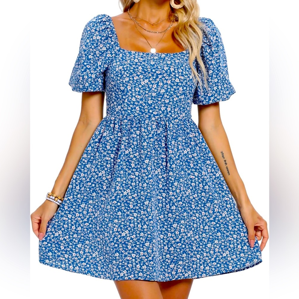 Classy blue floral mini dress